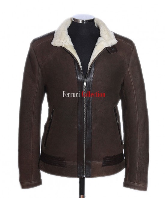 Lucas Brown Classic Men's Smart Winter Real Shearling Sheepskin Leather Jacket