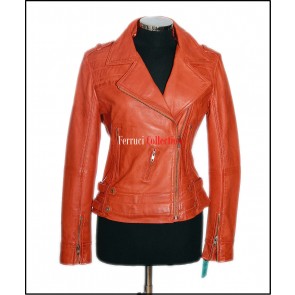 Amelia Orange Women's Ladie's New Biker Style Fashion Lamsbkin Leather Jacket