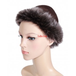 Ladies Dark Brown / Grey Fur Real Spanish Toscana Sheepskin Fur Winter Warm Hat