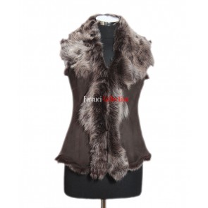 Elizabeth Brown / Grey Ladies Real Toscana Sheepskin Leather Gilet Waistcoat