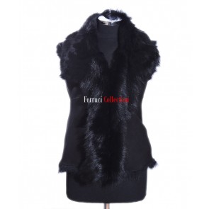 Elizabeth Black Ladies Soft Real Toscana Sheepskin Leather Gilet Waistcoat