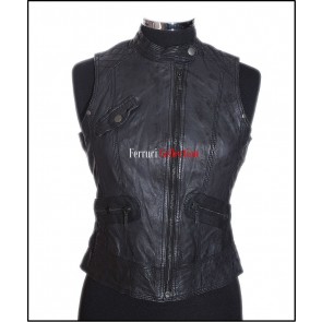 Eliza Grey Ladies Motorcycle Biker Style Real Lambskin Leather Waistcoat