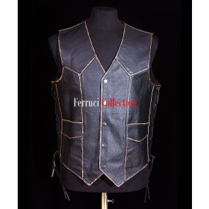 Live To Ride USA Black Embossed Eagle Men's Motorcycle Cruiser Leather Waistcoat