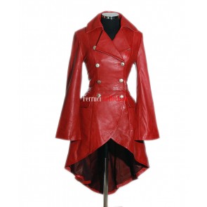 Valentina Red Ladies Military Corset Style Designer Real Soft Leather Flare Coat