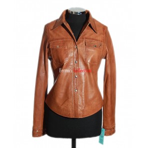 Kirsty Tan Ladies Real Lambskin Leather Summer Fashion Buttoned Shirt Jacket