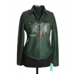 Kirsty Green Ladies Real Lambskin Leather Summer Fashion Buttoned Shirt Jacket