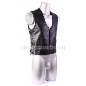 Men's Black Laced Smart Cruiser Leather Biker Waistcoat