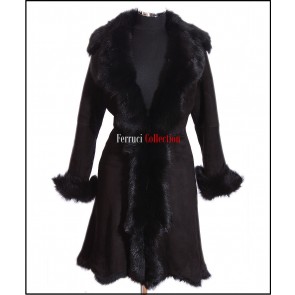 Elizabeth Black Ladies Womens Real Spanish Toscana Sheepskin Leather Trench Coat