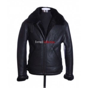 Mens B3 Dark Brown / Black Fur RAF WW2 Shearling Sheepskin Bomber Leather Jacket