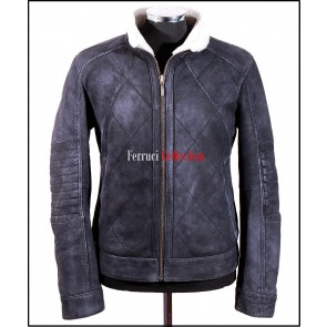 Frost Vintage Black Men's Smart Winter Real Shearling Sheepskin Leather Jacket