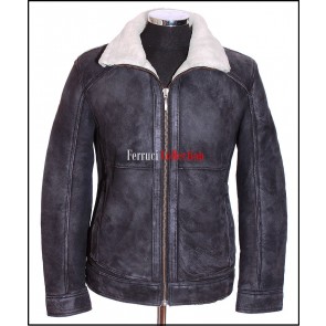 Frost Black Classic Men's Smart Winter Shearling Real Sheepskin Leather Jacket