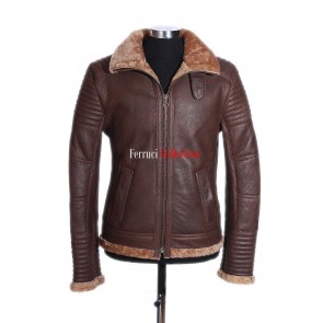 Ricky Camel Brown Classic Men's Smart Winter Shearling Sheepskin Leather Jacket