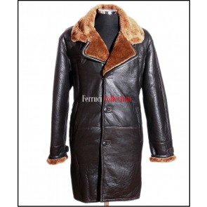 Roy Brown Ginger Men's Smart Winter Real Shearling Sheepskin Leather Duffle Coat