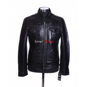 Lee Black Men's Classic Styled Casual Real Sheep Leather Fashion Jacket