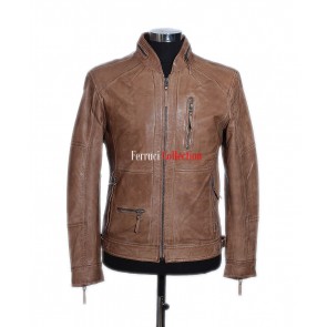 Fernando Vintage Brown Casual Safari Real Sheep Leather Fitted Fashion Jacket