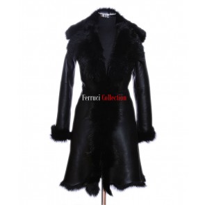 Elizabeth Black Ladies Spanish Toscana Sheepskin & Lambskin Leather Trench Coat