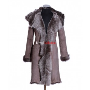 Elizabeth Taupe / Beige Ladies Hooded Toscana Sheepskin Leather Jacket Coat