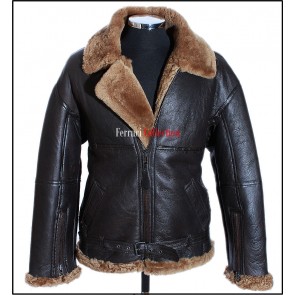 RAF Men's Shearling B3 Brown Ginger Sheepskin WW2 Bomber Leather Flying Jacket