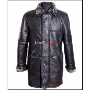 Highland Black Men's Smart Winter Real Shearling Sheepskin Leather Duffle Coat