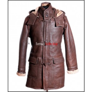 Men's Camel Brown New Smart Winter Real Shearling Sheepskin Leather Duffle Coat