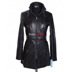 Ladies Lauren Black New Safari Style Real Soft Lambskin Nappa Leather Coat