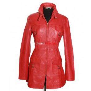 Ladies Lauren Red New Safari Soft Lambskin Nappa Leather Coat