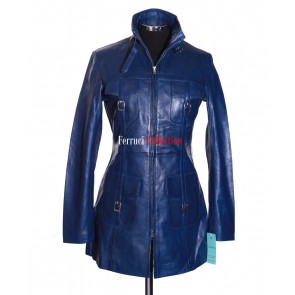 Ladies Lauren Royal Blue New Safari Soft Lambskin Nappa Leather Coat