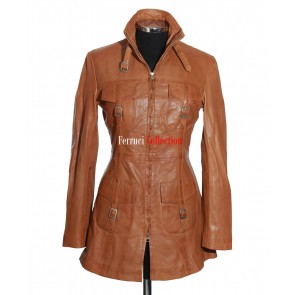 Ladies Lauren Tan New Safari Style Soft Lambskin Nappa Leather Coat