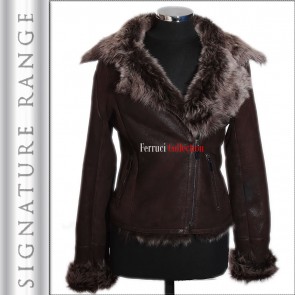 'Signature' Gabriela Brown / Grey Ladies Biker Style Toscana Sheepskin Jacket