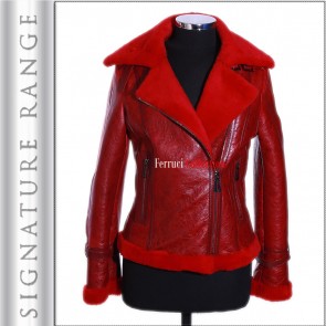'Signature' Ladies Aviator Red Biker Style Marino Shearling Sheepskin Jacket
