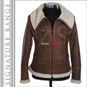 'Signature' Men's Wolf Rust Brown Real Shearling Sheepskin Leather Jacket