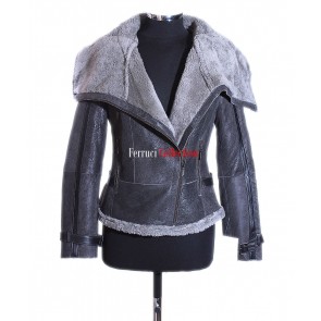 Emillia Grey Ladies Short Biker Style Real Shearling Sheepskin Leather Jacket