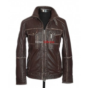 Sergio Brown Men's Smart Vintage Look Real Soft Lambskin Leather Jacket