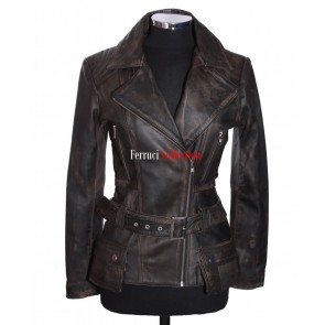 Ladies Diaz Rust Black Retro Casual Designer Lambskin Leather Jacket